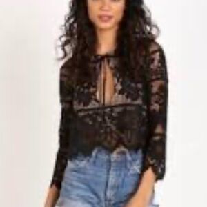 For Love and Lemons Black Lace Gianni Crop Top